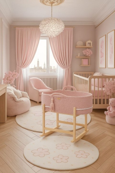 Kosz Mojżesza BOHO Handmade z kołyską - pastel pink Kosz Mojżesza BOHO Handmade z kołyską - pastel pink