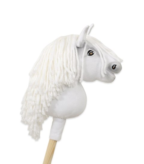 Hobby Horse – Biały Koń na Kiju z Grzywą A5 Ręcznie Szyty Premium
