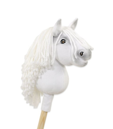 Hobby Horse – Biały Koń na Kiju z Grzywą A5 Ręcznie Szyty Premium