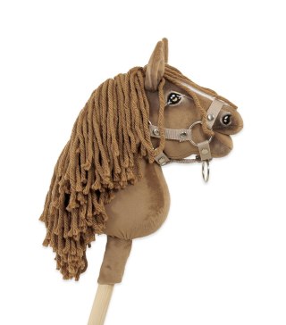 Hobby Horse – Jasny kasztan Koń na Kiju z Grzywą A5 Ręcznie Szyty Premium