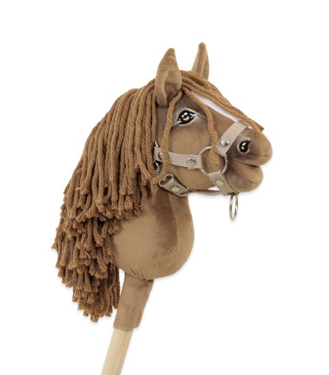 Hobby Horse – Jasny kasztan Koń na Kiju z Grzywą A5 Ręcznie Szyty Premium