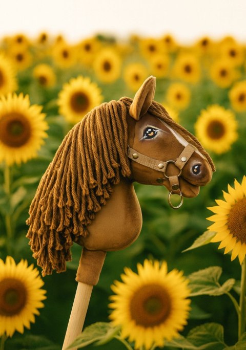 Hobby Horse – Jasny kasztan Koń na Kiju z Grzywą A5 Ręcznie Szyty Premium