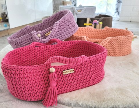Kosz Mojżesza BOHO dla lalek – bawełniane nosidełko handmade do zabawy - lawenda