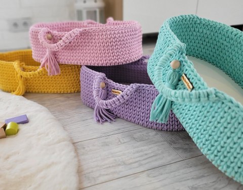 Kosz Mojżesza BOHO dla lalek – bawełniane nosidełko handmade do zabawy - miętowy
