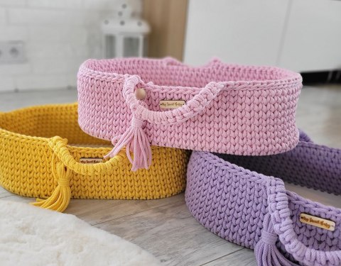 Kosz Mojżesza BOHO dla lalek – bawełniane nosidełko handmade do zabawy - żółty