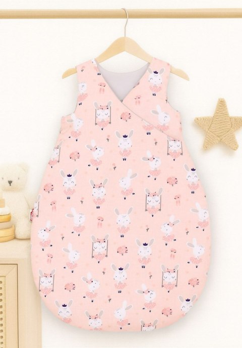 Śpiworek niemowlęcy ocieplany 75 cm – całoroczny, bawełniany, TOG 2,5 - króliczki baletnice różowe