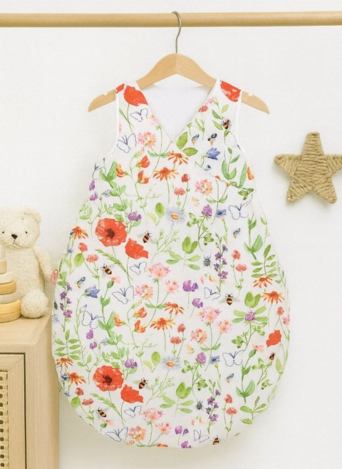 Śpiworek niemowlęcy ocieplany 75 cm – całoroczny, bawełniany, TOG 2,5 - łąka