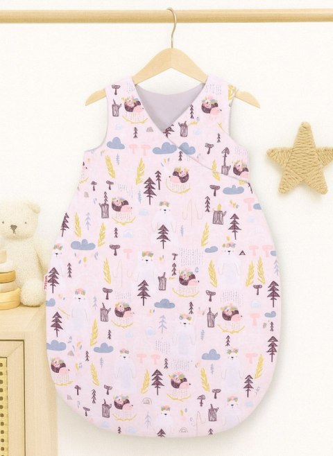Śpiworek niemowlęcy ocieplany 75 cm – całoroczny, bawełniany, TOG 2,5 - misie i jeżyki różowe