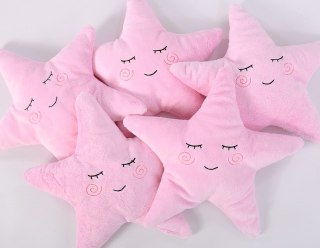 Miękka poduszka gwiazdka dla niemowląt z grzechotką - różowa