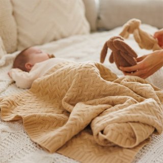 Wełniany kocyk niemowlęcy Merino - 75x100 cm, ciemny beżowy