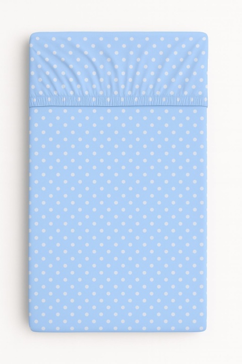 Prześcieradło bawełniane z gumką 120x60 cm do łóżeczka - błękitne w kropki