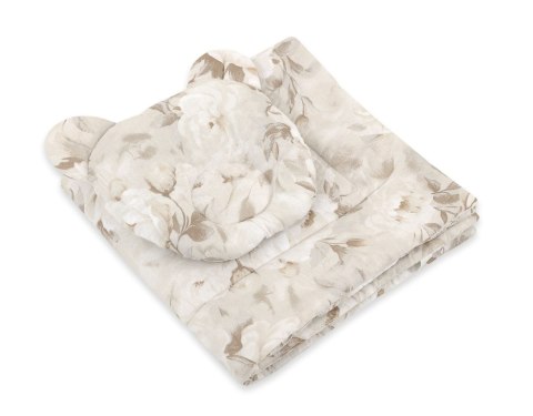 Pościel dla niemowląt z wypełnieniem – kołderka i poduszka Miś - Peonies beige