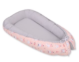 Dwustronny kokon niemowlęcy otulacz – Gniazdko dla niemowląt z certyfikatem Oeko-Tex - króliczki baletnice różowe