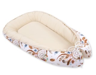 Dwustronny kokon niemowlęcy otulacz – Gniazdko dla niemowląt z certyfikatem Oeko-Tex - łapacze snów białe/beż