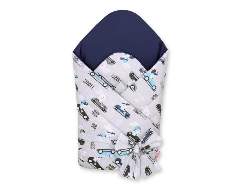 Usztywniany rożek dla niemowląt z wiązaniem - zające w w autkach szare