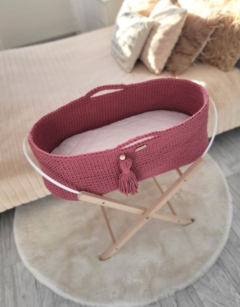 Bawełniany Kosz Mojżesza Boho Handmade z Antybakteryjnym Materacykiem dla Niemowląt - czerwony