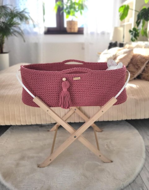 Bawełniany Kosz Mojżesza Boho Handmade z Antybakteryjnym Materacykiem dla Niemowląt - czerwony