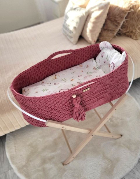 Bawełniany Kosz Mojżesza Boho Handmade z Antybakteryjnym Materacykiem dla Niemowląt - czerwony