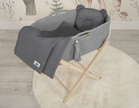Bawełniany Kosz Mojżesza Boho Handmade z Antybakteryjnym Materacykiem dla Niemowląt - ciemny szary