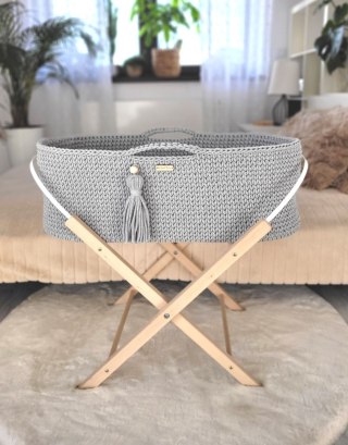 Bawełniany Kosz Mojżesza Boho Handmade z Antybakteryjnym Materacykiem dla Niemowląt - szary