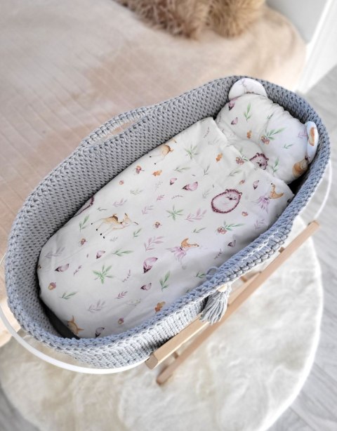 Bawełniany Kosz Mojżesza Boho Handmade z Antybakteryjnym Materacykiem dla Niemowląt - szary Bawełniany Kosz Mojżesza Boho Handmade z Antybakteryjnym Materacykiem dla Niemowląt - szary