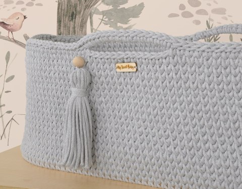 Bawełniany Kosz Mojżesza Boho Handmade z Antybakteryjnym Materacykiem dla Niemowląt - szary Bawełniany Kosz Mojżesza Boho Handmade z Antybakteryjnym Materacykiem dla Niemowląt - szary
