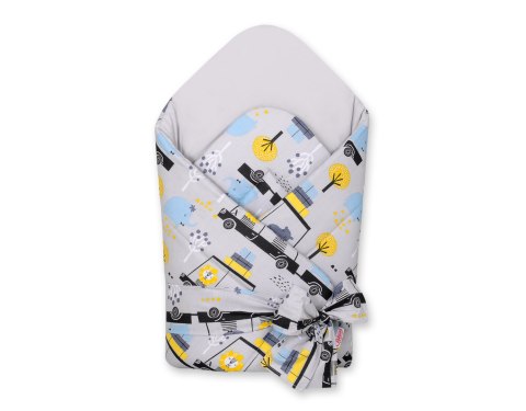 Usztywniany rożek dla niemowląt z wiązaniem - zwierzątka w autkach szare