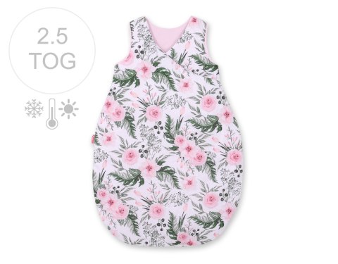Śpiworek niemowlęcy bawełniany całoroczny ocieplany 75 cm TOG 2,5 do wózka i łóżeczka - peonie różowe