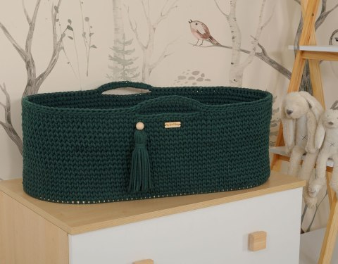Bawełniany Kosz Mojżesza Boho Handmade z Antybakteryjnym Materacykiem i Stojakiem dla Niemowląt - butelkowa zieleń Bawełniany Kosz Mojżesza Boho Handmade z Antybakteryjnym Materacykiem i Stojakiem dla Niemowląt - butelkowa zieleń