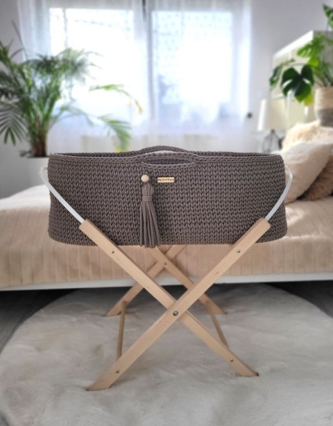 Bawełniany Kosz Mojżesza Boho Handmade z Antybakteryjnym Materacykiem i Stojakiem dla Niemowląt - kawowy Bawełniany Kosz Mojżesza Boho Handmade z Antybakteryjnym Materacykiem i Stojakiem dla Niemowląt - kawowy