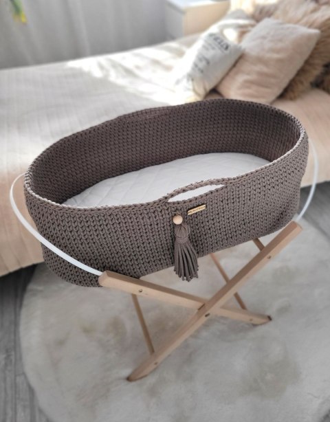 Bawełniany Kosz Mojżesza Boho Handmade z Antybakteryjnym Materacykiem i Stojakiem dla Niemowląt - kawowy Bawełniany Kosz Mojżesza Boho Handmade z Antybakteryjnym Materacykiem i Stojakiem dla Niemowląt - kawowy