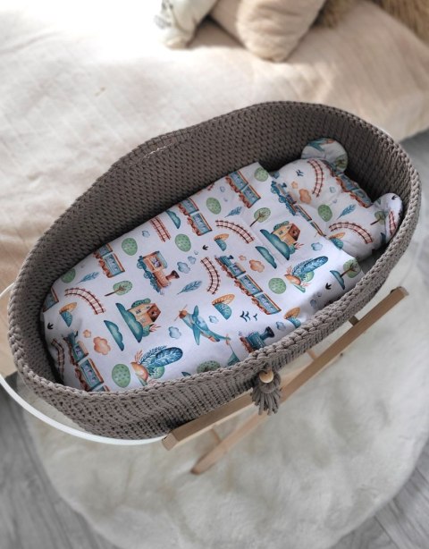 Bawełniany Kosz Mojżesza Boho Handmade z Antybakteryjnym Materacykiem i Stojakiem dla Niemowląt - kawowy Bawełniany Kosz Mojżesza Boho Handmade z Antybakteryjnym Materacykiem i Stojakiem dla Niemowląt - kawowy