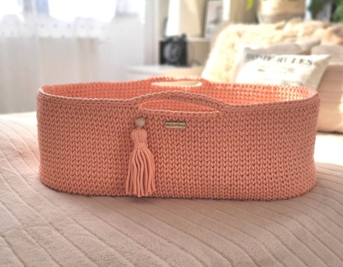 Bawełniany Kosz Mojżesza Boho Handmade z Antybakteryjnym Materacykiem dla Niemowląt - brzoskwiniowy Bawełniany Kosz Mojżesza Boho Handmade z Antybakteryjnym Materacykiem dla Niemowląt - brzoskwiniowy