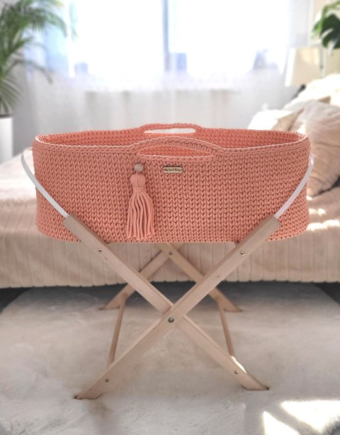 Bawełniany Kosz Mojżesza Boho Handmade z Antybakteryjnym Materacykiem dla Niemowląt - brzoskwiniowy Bawełniany Kosz Mojżesza Boho Handmade z Antybakteryjnym Materacykiem dla Niemowląt - brzoskwiniowy
