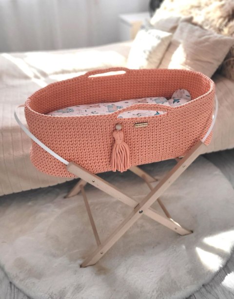 Bawełniany Kosz Mojżesza Boho Handmade z Antybakteryjnym Materacykiem dla Niemowląt - brzoskwiniowy Bawełniany Kosz Mojżesza Boho Handmade z Antybakteryjnym Materacykiem dla Niemowląt - brzoskwiniowy