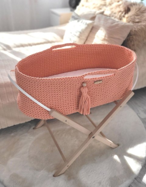 Bawełniany Kosz Mojżesza Boho Handmade z Antybakteryjnym Materacykiem dla Niemowląt - brzoskwiniowy Bawełniany Kosz Mojżesza Boho Handmade z Antybakteryjnym Materacykiem dla Niemowląt - brzoskwiniowy
