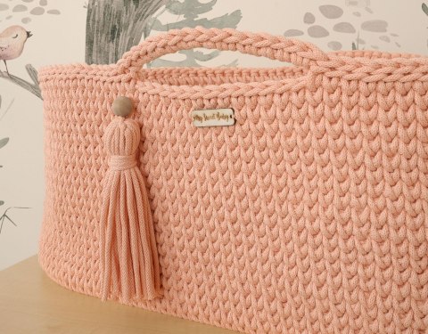 Bawełniany Kosz Mojżesza Boho Handmade z Antybakteryjnym Materacykiem dla Niemowląt - brzoskwiniowy Bawełniany Kosz Mojżesza Boho Handmade z Antybakteryjnym Materacykiem dla Niemowląt - brzoskwiniowy
