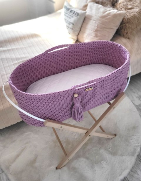 Bawełniany Kosz Mojżesza Boho Handmade z Antybakteryjnym Materacykiem dla Niemowląt - lawendowy