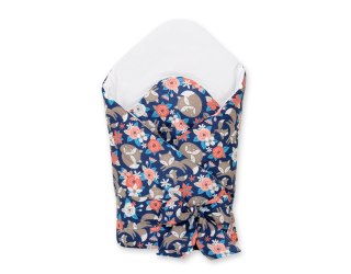 Usztywniany rożek dla niemowląt z wiązaniem - lisia rodzinka na niebieskim