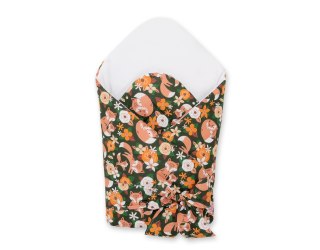 Usztywniany rożek dla niemowląt z wiązaniem - lisia rodzinka na zieleni